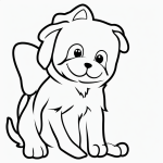 Black and white line art of a cute puppy cartoon with clean outlines and blank fill areas, perfect for a kids' coloring book activity.