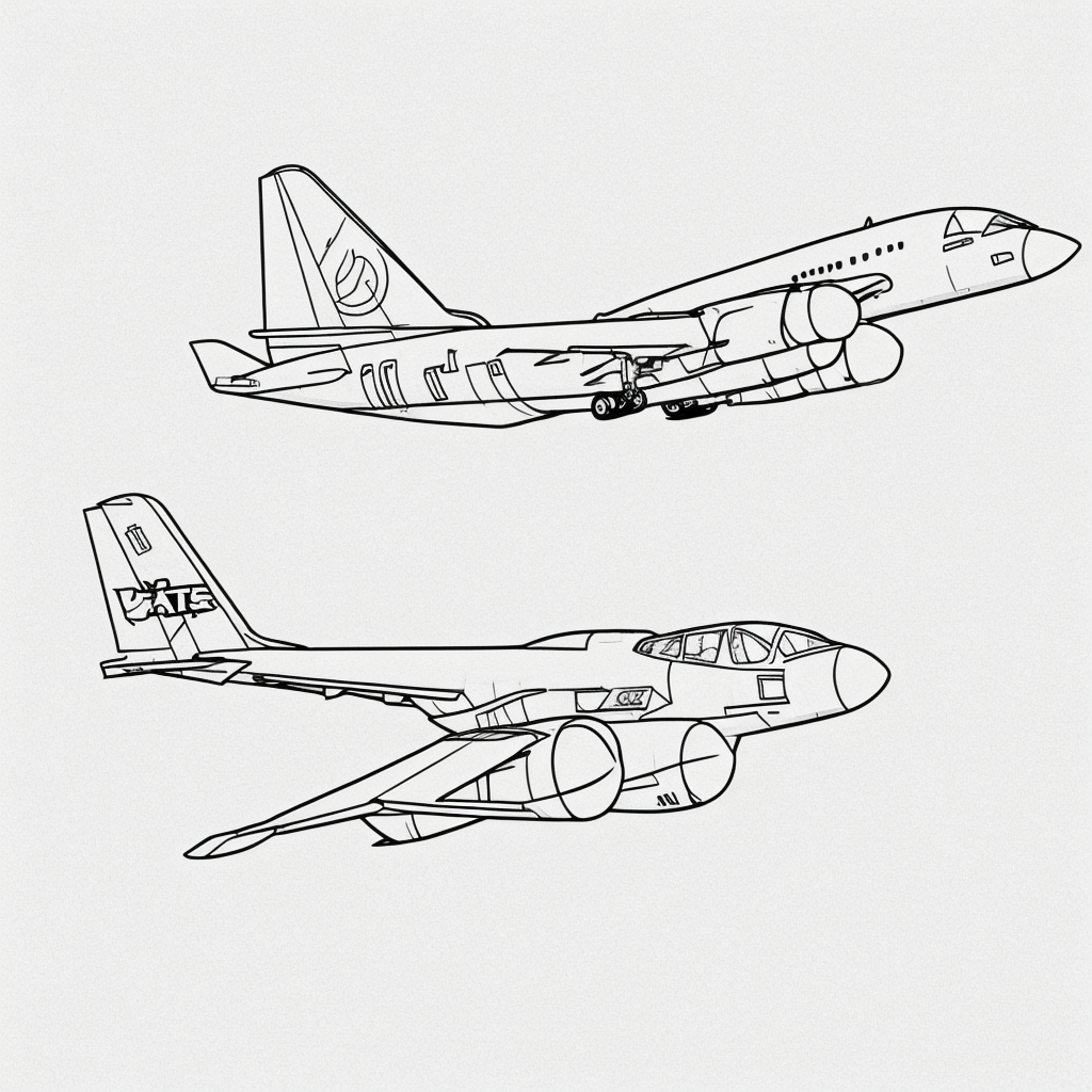 Airplane Line Art: Coloring Book Style Outlines