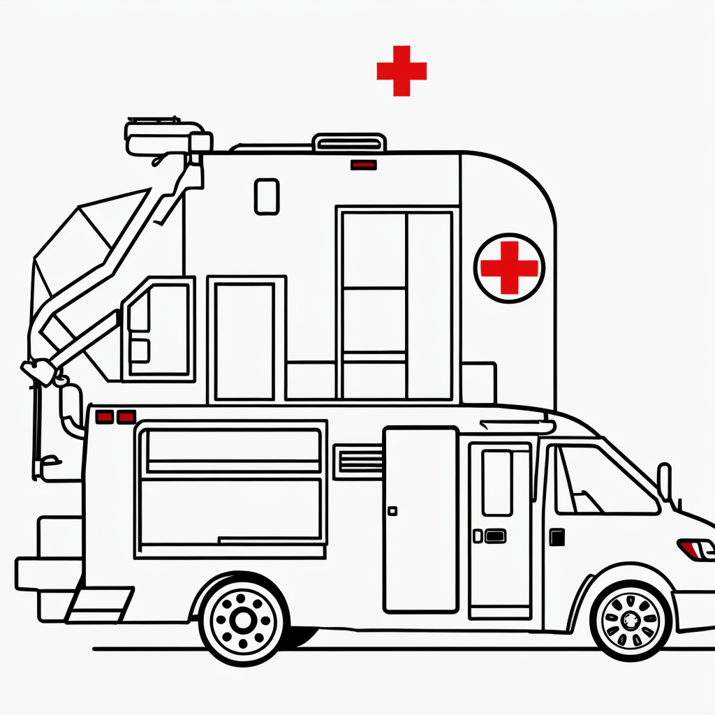 Ambulance Line Art: Simple Black and White Coloring Fun