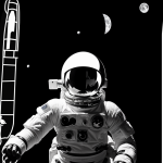 Black and white line art of an astronaut in space, featuring clean outlines and blank fill areas, perfect for coloring and creative expression.