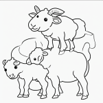 Black and white line art of a baby calf, lamb, and chick with simple outlines for coloring, ideal for relaxation and creative fun.