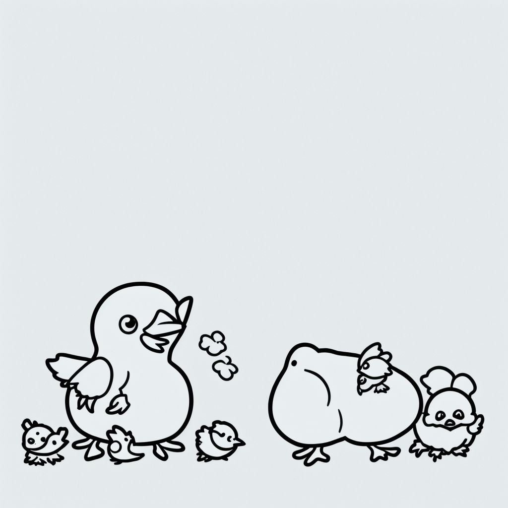 Charming Line Art: Baby Chick Hatching in Black and White