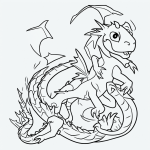 Line art of a baby dragon in cartoon style, featuring simple black-and-white outlines, perfect for coloring book enthusiasts seeking creative expression.