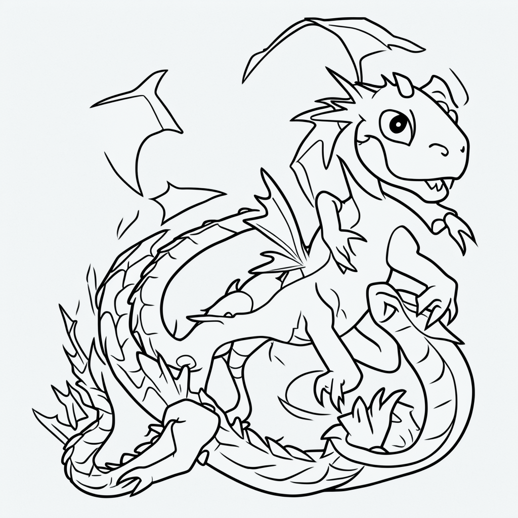 Explore Baby Dragon Cartoon Line Art for Coloring Fun
