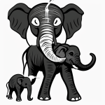 Uncolored line art of a baby elephant spraying water, perfect for coloring books with simple, clean outlines on a white background.