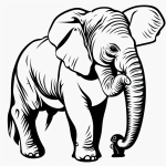 Black and white line art of a baby elephant spraying water, featuring clean outlines and blank fill areas for coloring, perfect for a coloring book style.