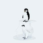 Simple black and white vector line art of a baby penguin standing on ice, perfect for children's printable coloring pages, with bold clean outlines.