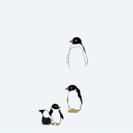 Black and white vector line art of a baby penguin standing on ice, with bold outlines and no fill, designed for children's coloring activities.