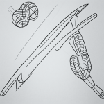 Baseball bat and ball line art illustration with clean, simple outlines in black and white, perfect for coloring book enthusiasts and sports fans.