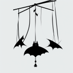 A simple line art drawing of a bat hanging upside down, featuring clean outlines and no shading, ideal for coloring book designs.