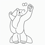 Simple black and white vector line art of a bear waving happily with bold outlines and a flat white background, perfect for a children's coloring page.