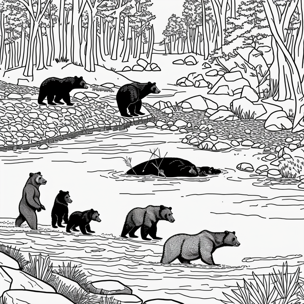 Explore Fun Bear Family Fishing Coloring Book Illustration