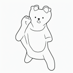 Simple black and white vector line art of a bear waving its paw with bold outlines on a flat white background, perfect for a printable coloring page.