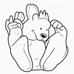 Black and white vector line art of a bear waving its paw, designed for children's printable coloring pages with bold, clean outlines on a flat white background.
