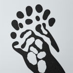 Black and white line art of a bear waving its paw with simple outlines, ideal for coloring books, featuring clean outlines and a blank background.