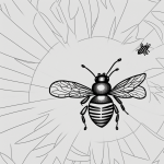 Black and white bee cartoon line art with simple, clean outlines on a white background, perfect for coloring enthusiasts seeking uncolored designs.