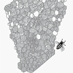 Black and white line art of a bee on a honeycomb, featuring simple outlines and blank fill areas, perfect for coloring book enthusiasts.