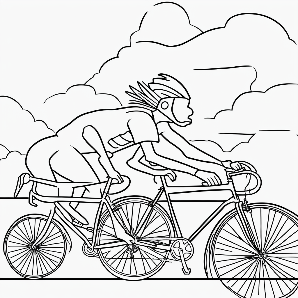 Bicycle Race Scene Coloring: Simple Line Art Fun