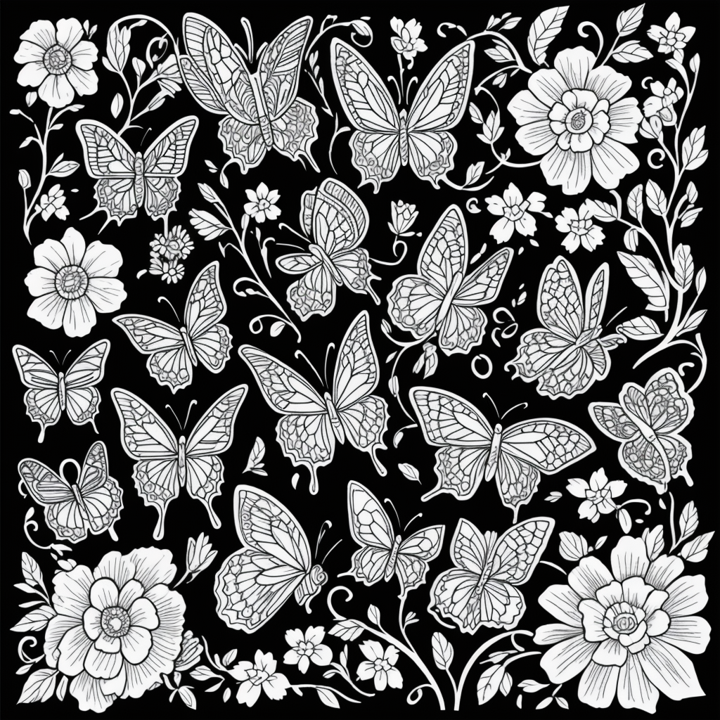 Explore Black and White Butterfly Garden Illustrations