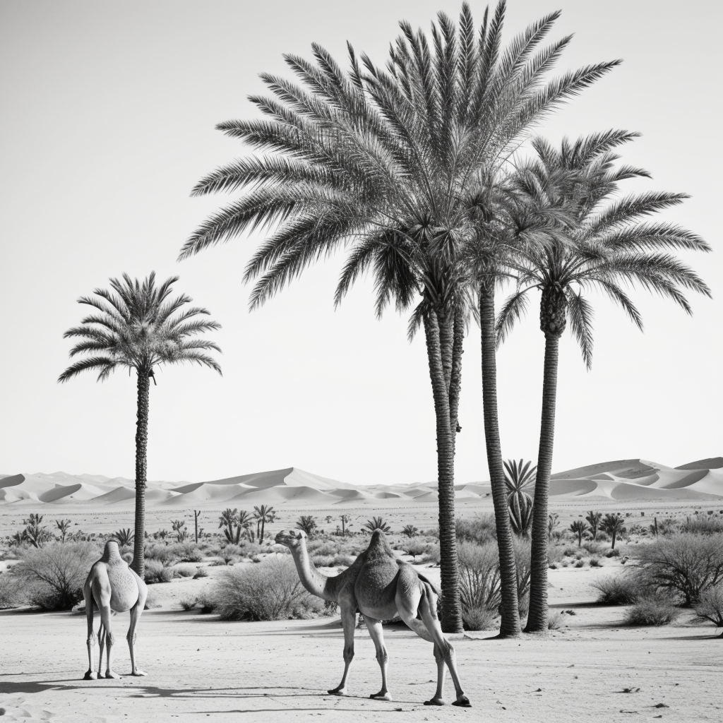 Black and White Camel Coloring Page in Desert Scene