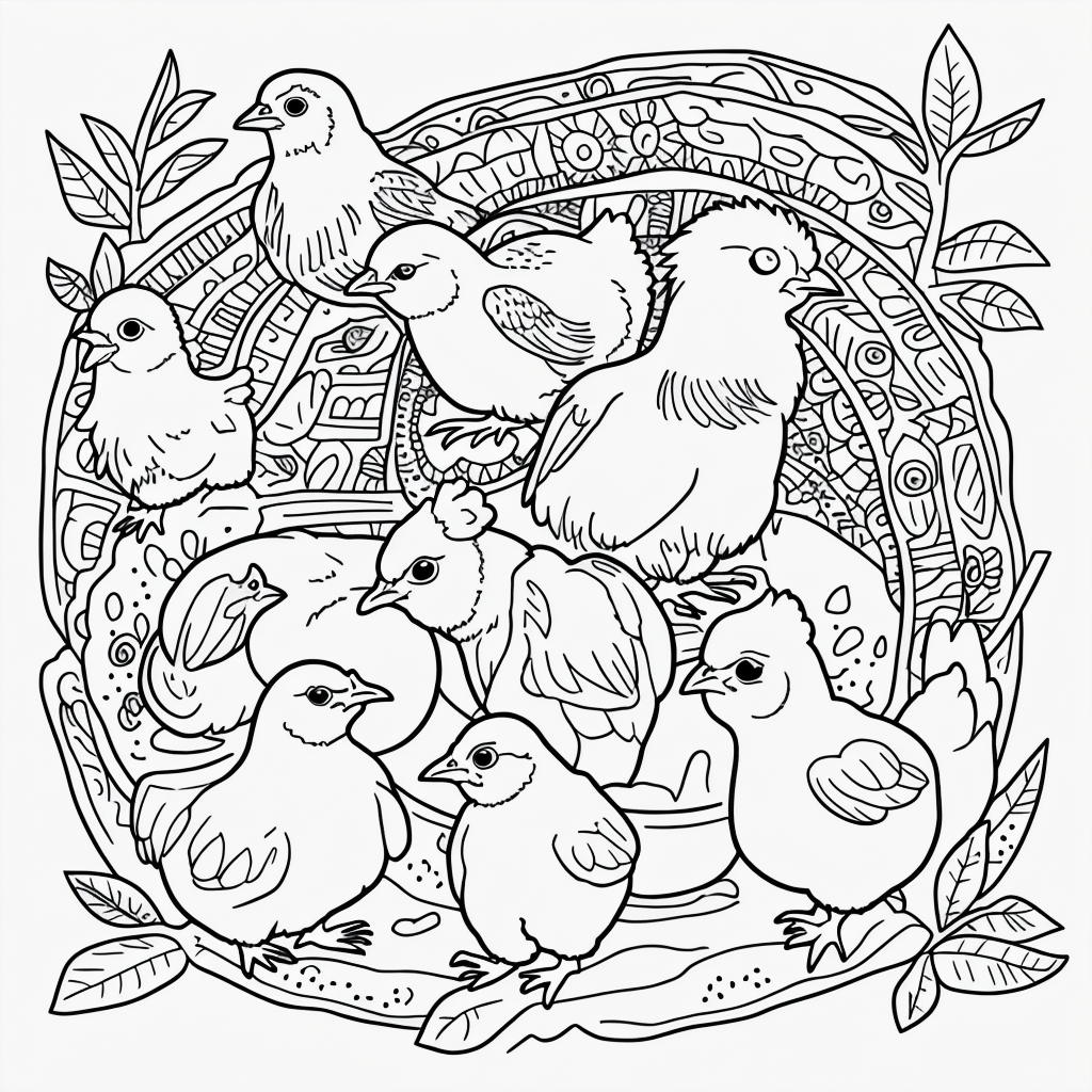 Charming Coloring Book: Baby Chicks and Mother Hen