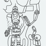 A simple black and white vector line art of a robot toy waving, with bold clean outlines on a flat white background, ideal for a children's coloring page.