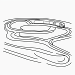 Simple black and white vector line art of a toy train on tracks, featuring bold clean outlines, ideal for children's printable coloring pages.