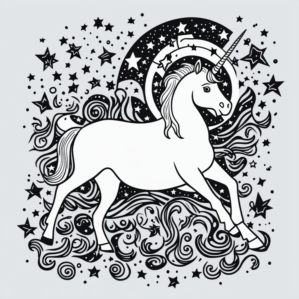 Printable Unicorn Coloring Page: Black and White Art