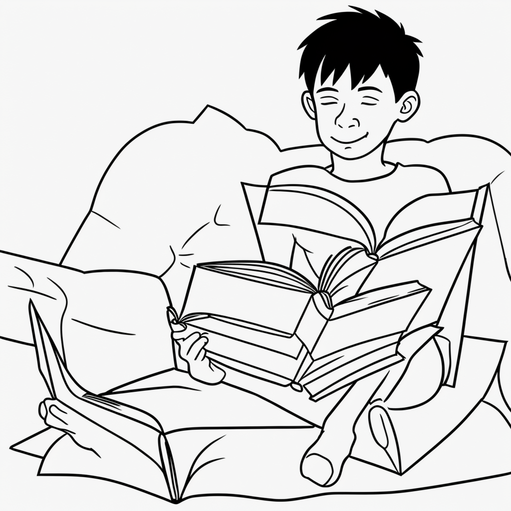 Engage Kids with Fun Line Art: Boy Reading Book