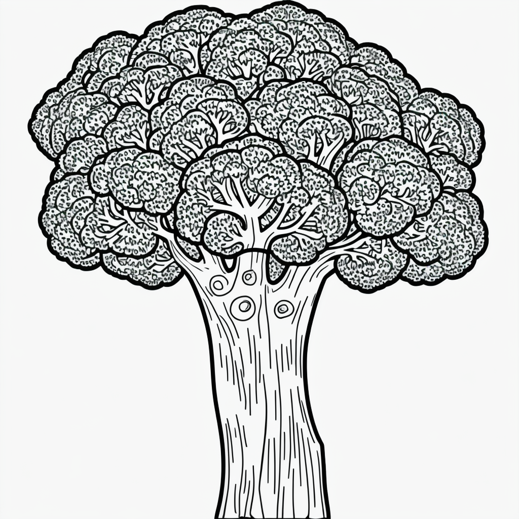Black and White Broccoli Line Art Coloring Fun