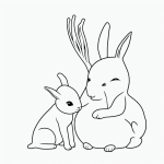 Line art of a bunny holding a carrot, designed in coloring book style with simple outlines and blank fill areas, perfect for creative coloring.