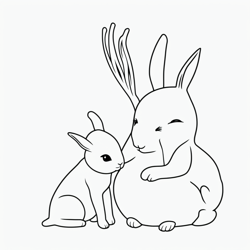 Bunny Holding Carrot: Coloring Book Style Art