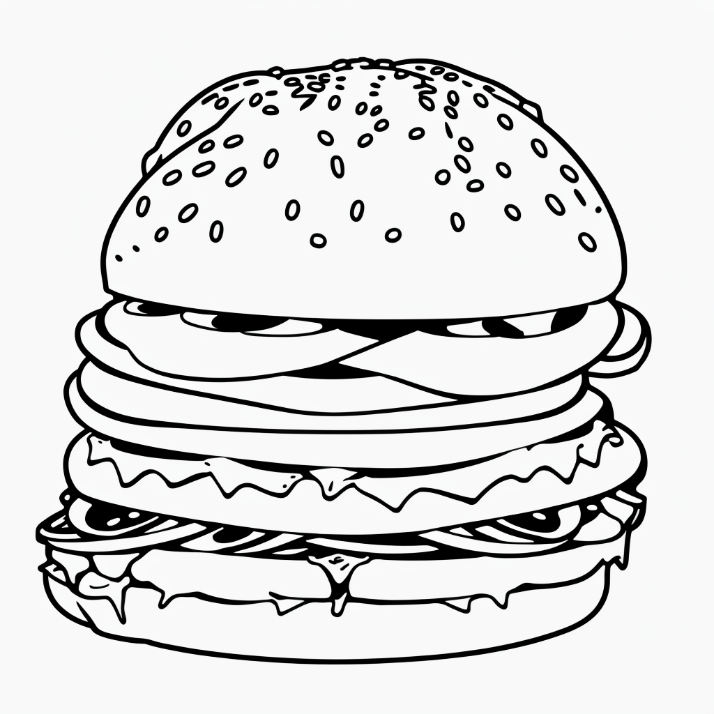 Explore Burger Cartoon Line Art for Coloring Fun