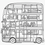 Black and white line art of a city style bus cartoon, featuring simple outlines and blank fill areas, ideal for coloring book enthusiasts.
