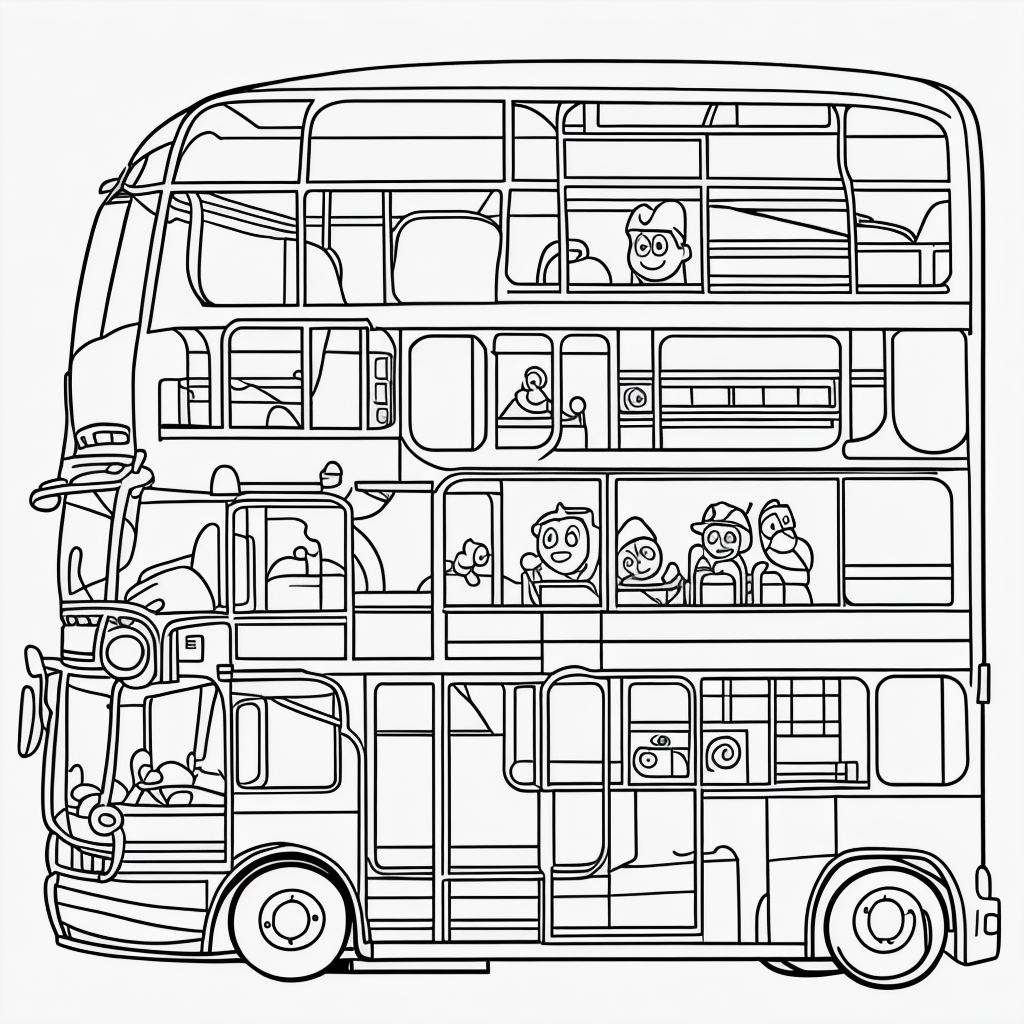 Explore Bus Cartoon City Style Coloring Book Pages