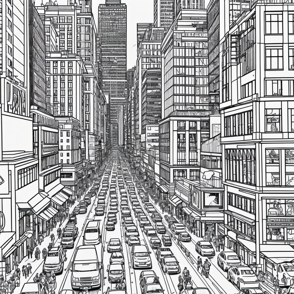 Explore a Busy City Street with Vector Line Art