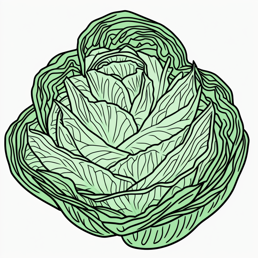 Cabbage Cartoon Line Art for Coloring Book Fun