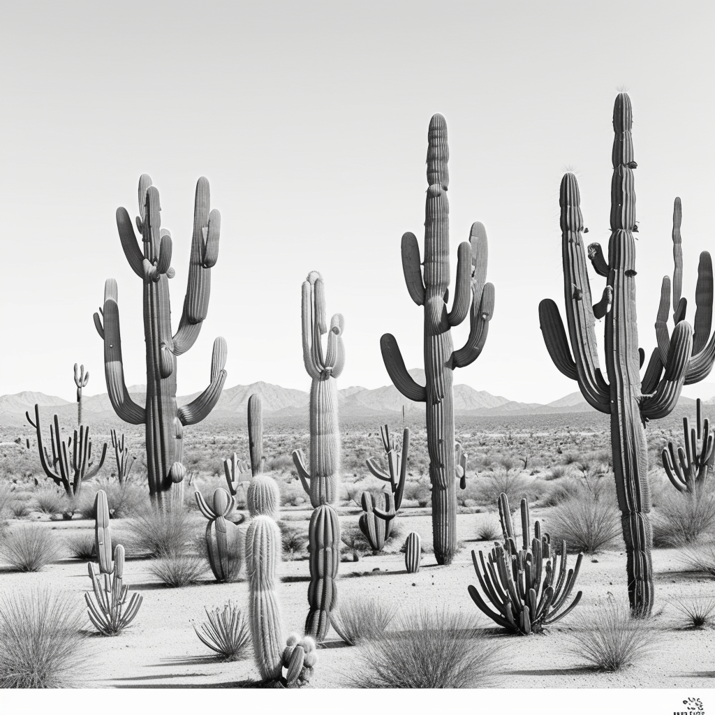 Cactus and Desert Sun: Stunning Line Art Coloring