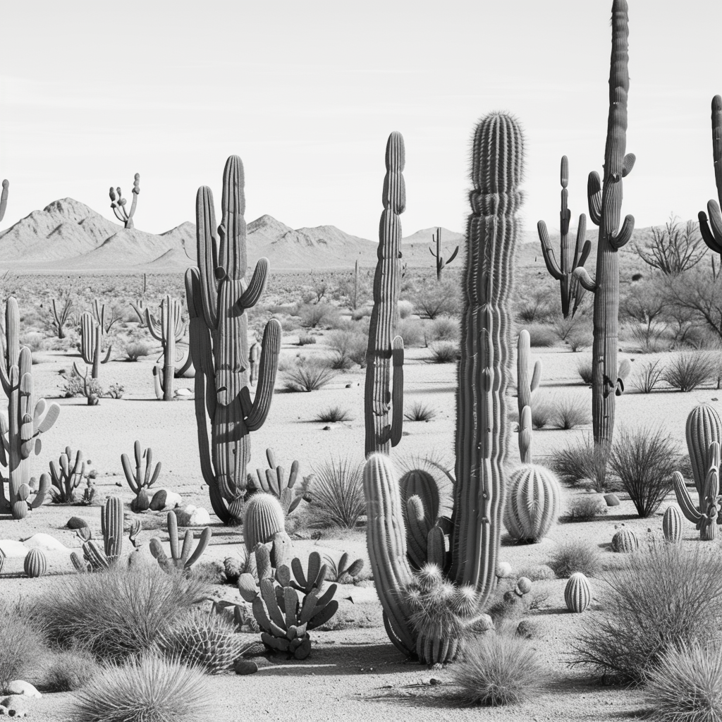 Explore Cactus and Desert Sun Line Art for Coloring