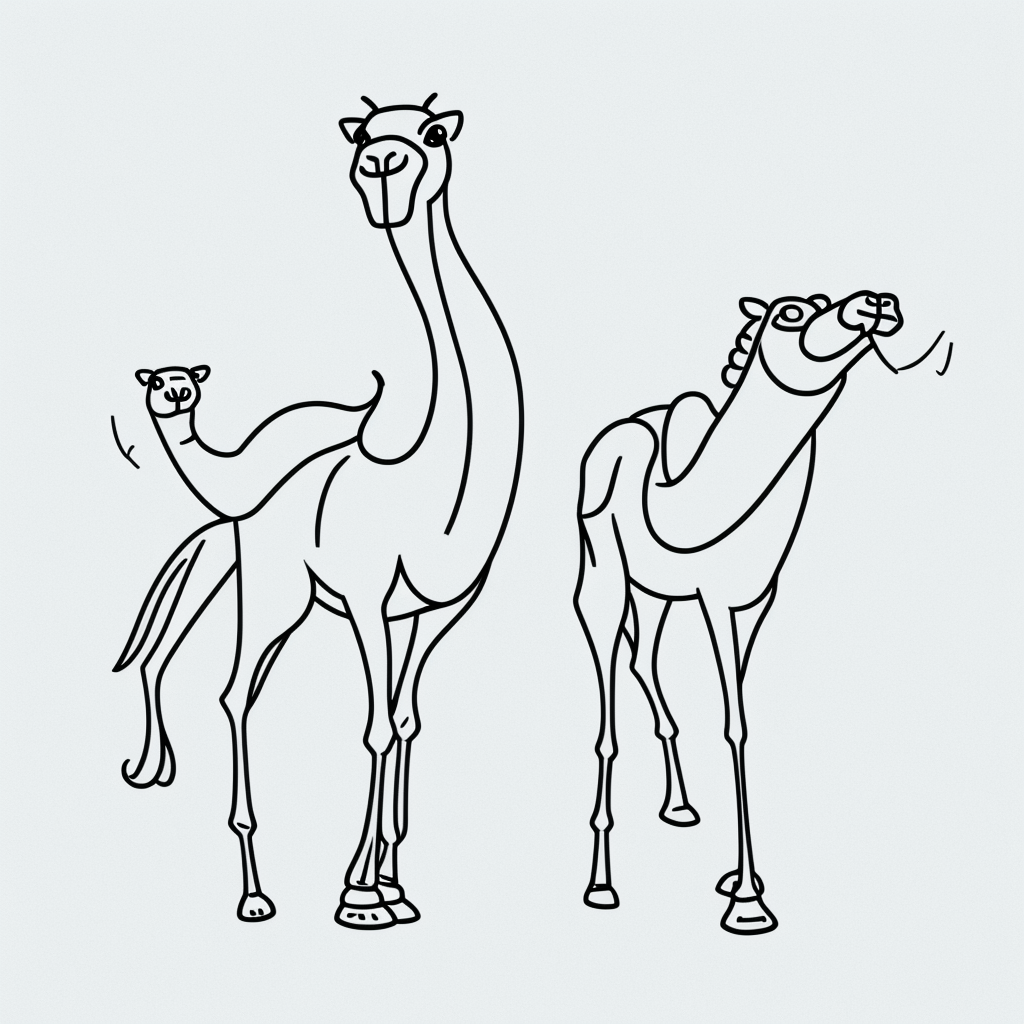 Explore Black and White Camel Cartoon Line Art