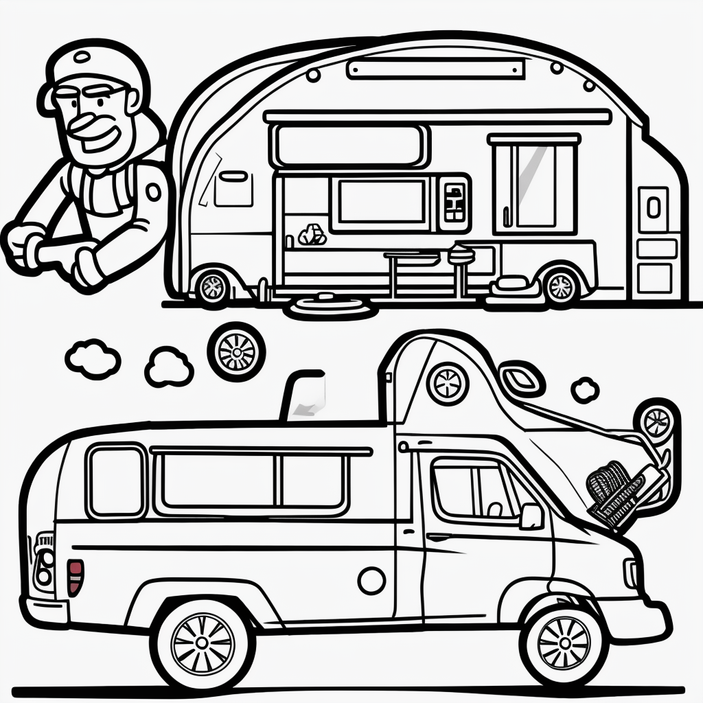 Explore Simple Camping Van Line Art for Coloring Fun