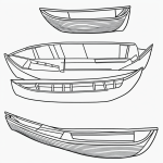 Black and white line art of a canoe with paddles, featuring simple outlines and blank fill areas, perfect for coloring book enthusiasts seeking creative relaxation.