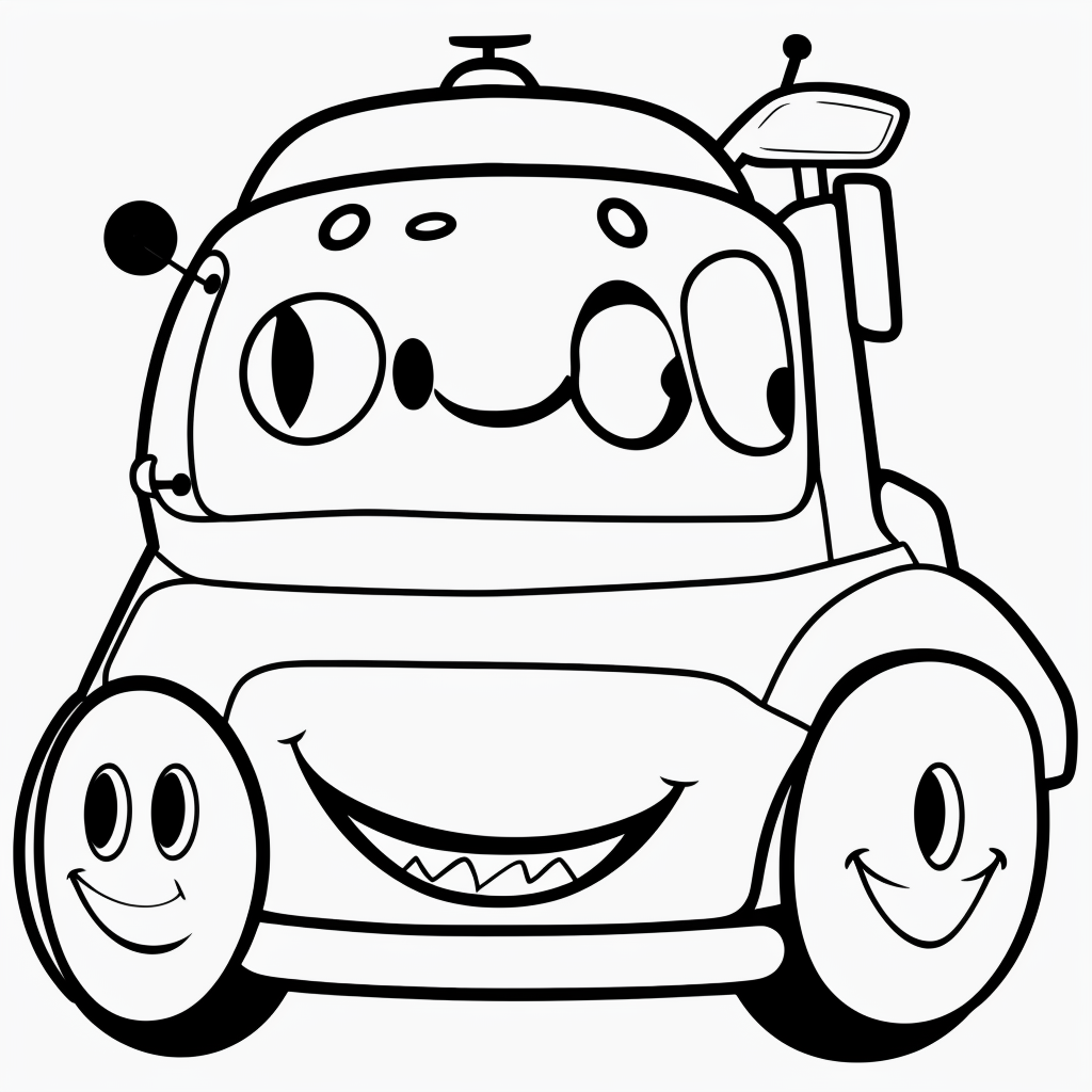 Explore Cartoon Car Line Art for Coloring Fun