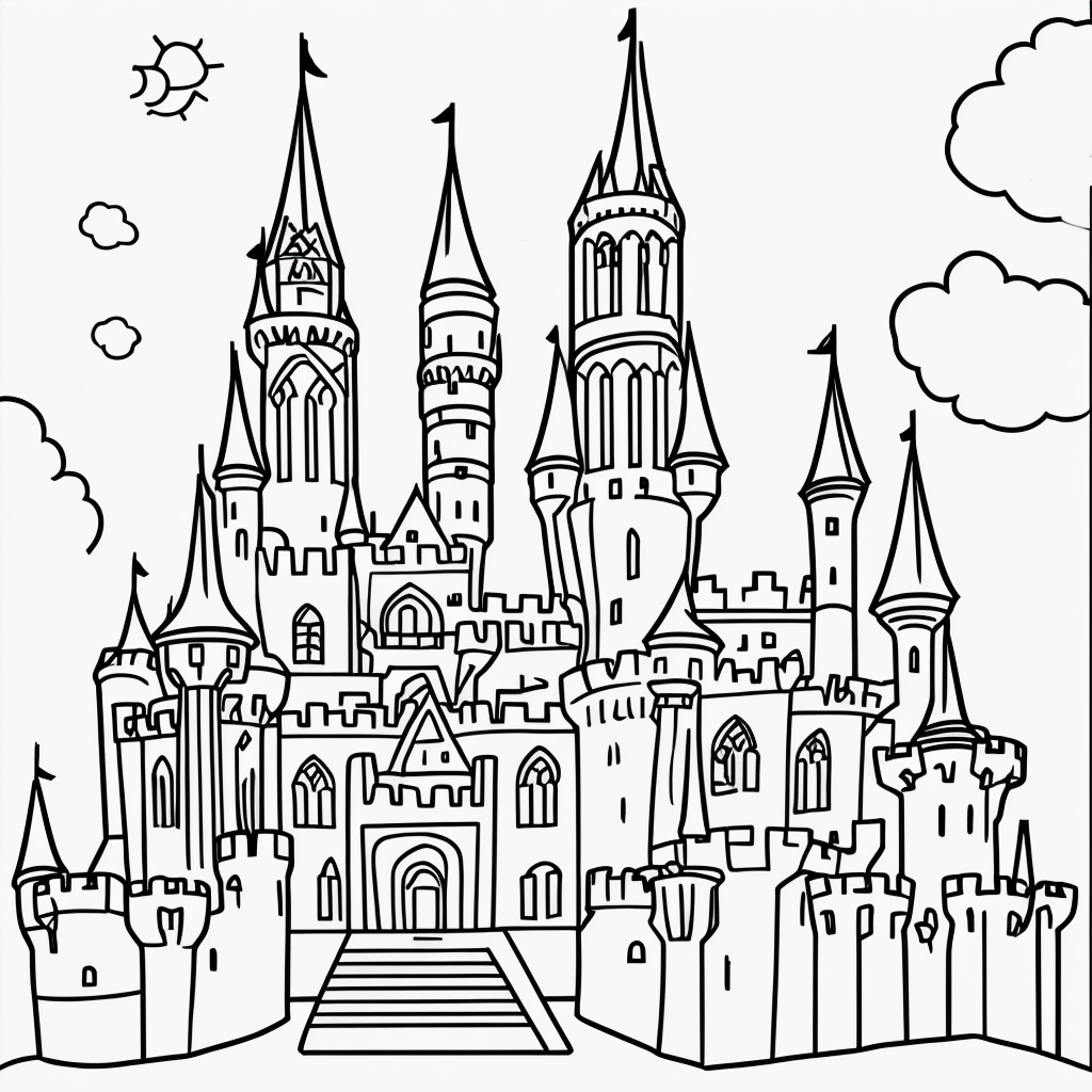 Explore Black and White Castle Line Art for Coloring
