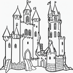 A simple outline of a castle tower in cartoon style, perfect for a coloring book with black and white line art, featuring clean outlines and blank fill areas.
