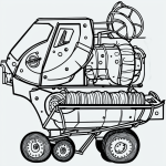 Simple outline drawing of a cement mixer truck in black and white, designed for coloring book style creativity with clean lines and no shading.