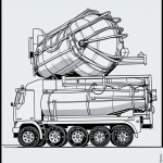 A simple black and white line art of a cement truck with clean outlines and blank fill areas, ideal for a coloring book with no shading or gradients.