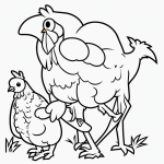 A simple chicken cartoon line art with clean outlines, perfect for coloring books, featuring uncolored designs on a white background.