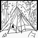 Simple black and white vector line art of a circus tent with flags, ideal for children's coloring pages, featuring bold, clean outlines and minimal composition.