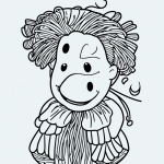 Black and white clown cartoon line art with simple outlines, perfect for coloring book enthusiasts looking for clean, uncolored designs to personalize.